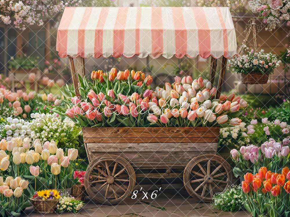 Kate Fleece Spring Flower Cart Tulips Garden Backdrop Designed by Emetselch