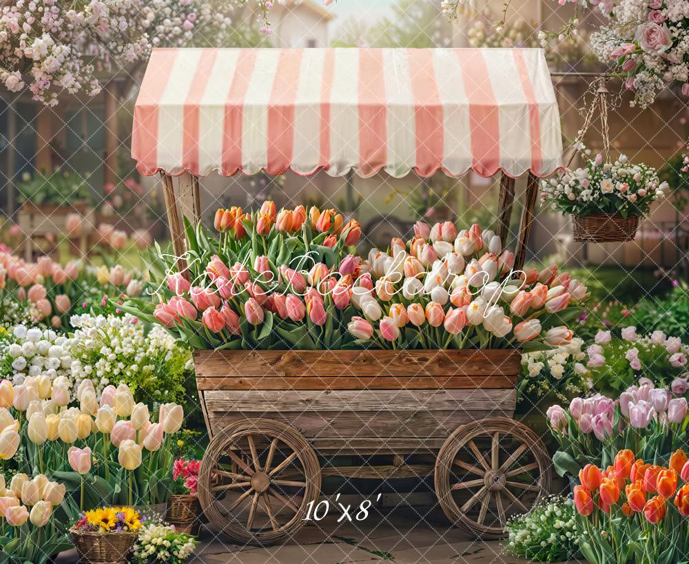 Kate Fleece Spring Flower Cart Tulips Garden Backdrop Designed by Emetselch