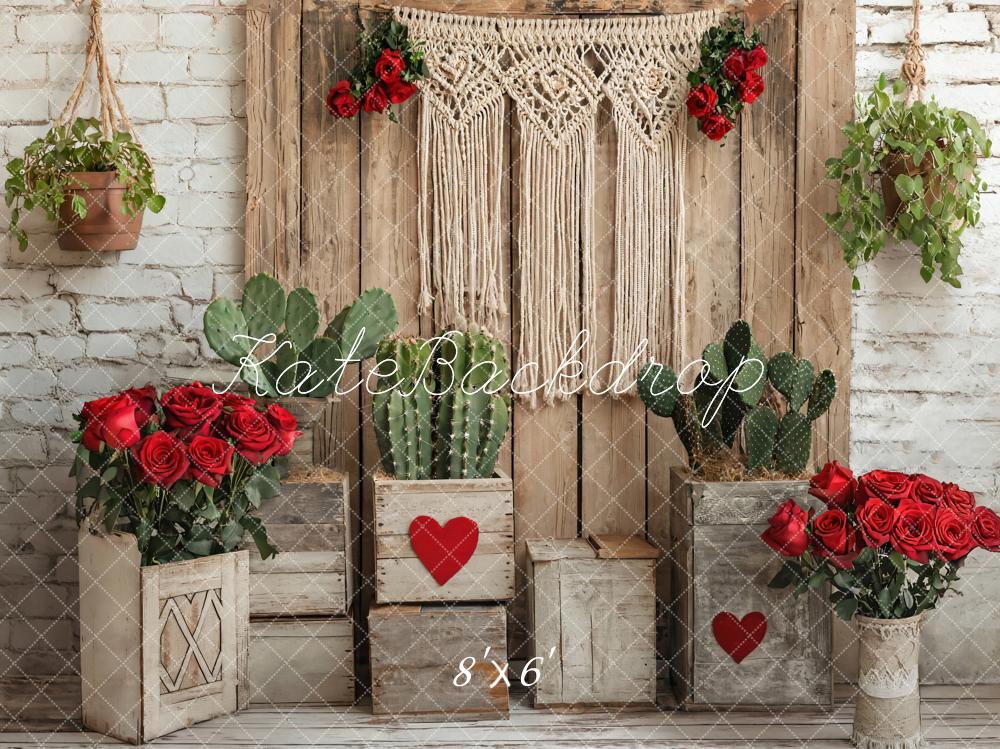 Kate Fleece Valentine Backdrop Boho Cactus Rustic Designed by Emetselch