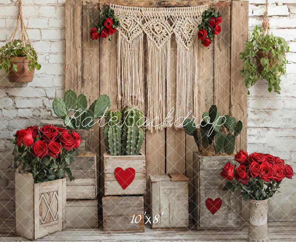 Kate Fleece Valentine Backdrop Boho Cactus Rustic Designed by Emetselch