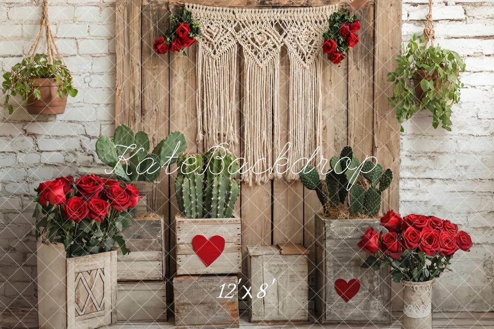 Kate Fleece Valentine Backdrop Boho Cactus Rustic Designed by Emetselch