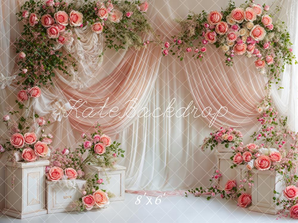 Kate Fleece Spring Floral Rose Curtain Backdrop Designed by Emetselch