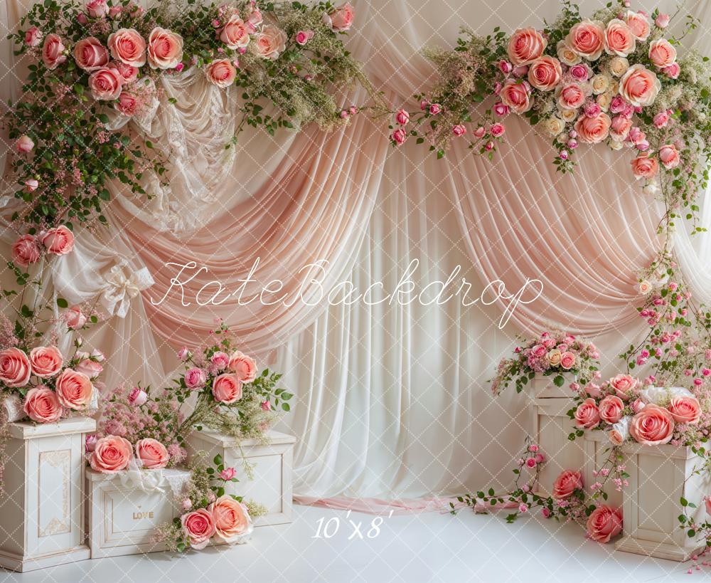 Kate Fleece Spring Floral Rose Curtain Backdrop Designed by Emetselch