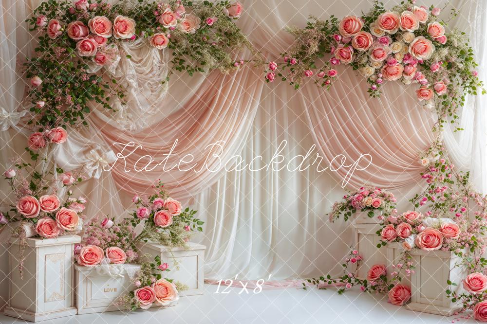 Kate Fleece Spring Floral Rose Curtain Backdrop Designed by Emetselch