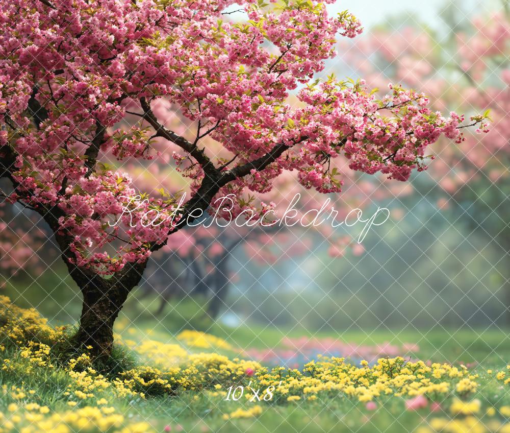 Kate Fleece Blooming Pink Cherry Tree Backdrop Designed by Emetselch