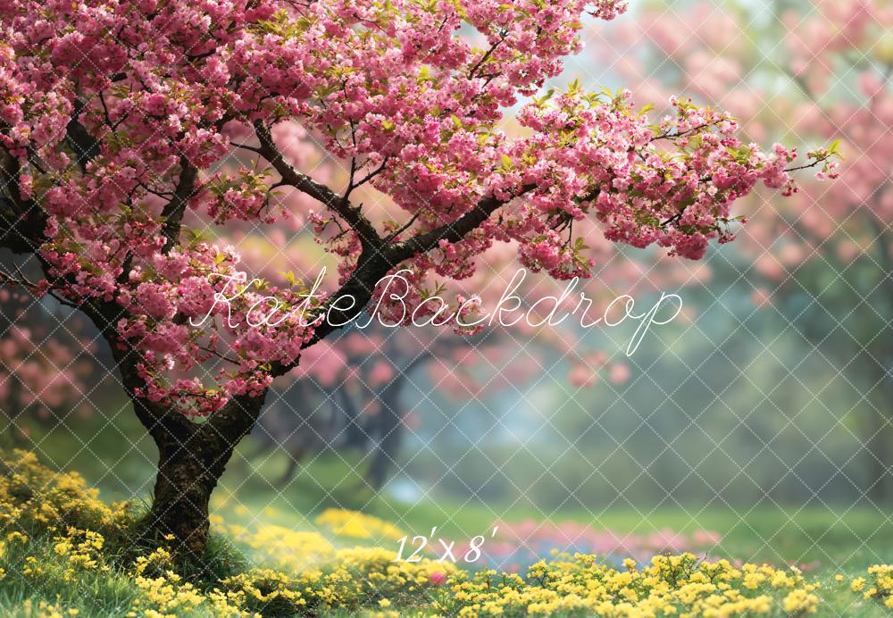 Kate Fleece Blooming Pink Cherry Tree Backdrop Designed by Emetselch