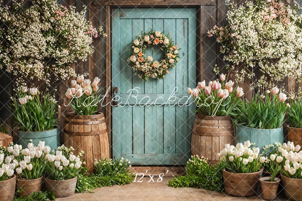 Kate Fleece Spring Lilies Wreath Door Backdrop Designed by Emetselch