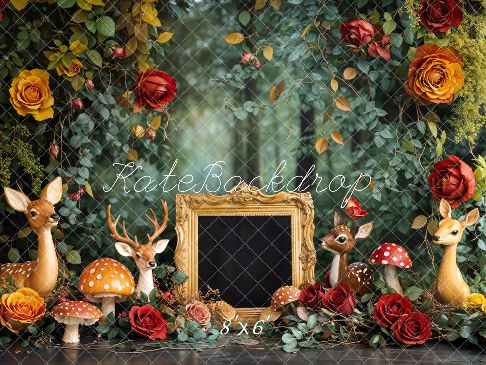 Kate Fleece Forest Mushroom Deer Rose Backdrop Designed by Emetselch