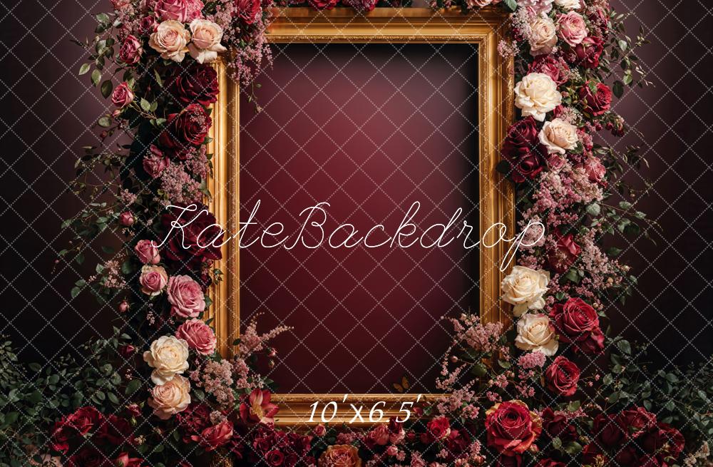 Kate Mother's Day Backdrop Floral Frame Burgundy Fleece Designed by Emetselch