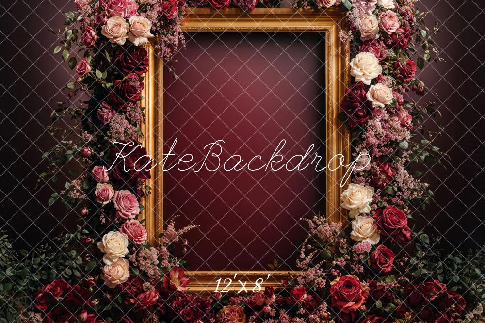 Kate Mother's Day Backdrop Floral Frame Burgundy Fleece Designed by Emetselch