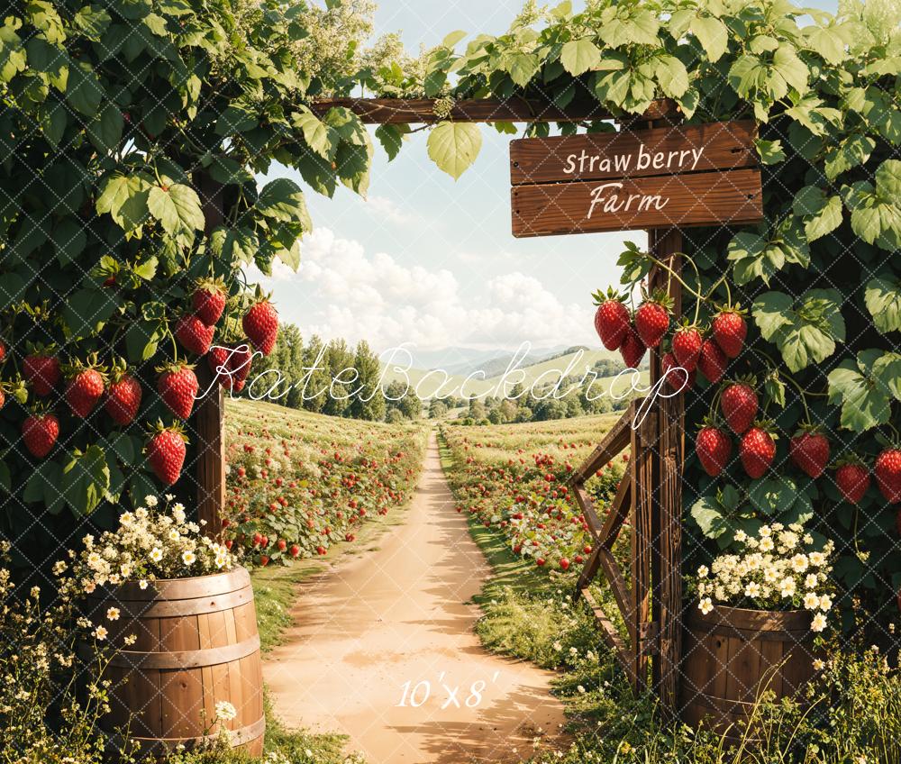 Kate Spring Strawberry Farm Fleece Backdrop Designed by Emetselch