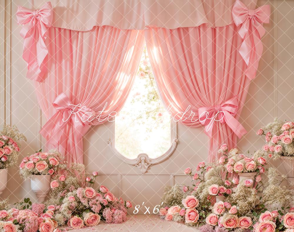 Kate Pink Curtain Bow Backdrop Fleece Cake Smash Designed by Emetselch