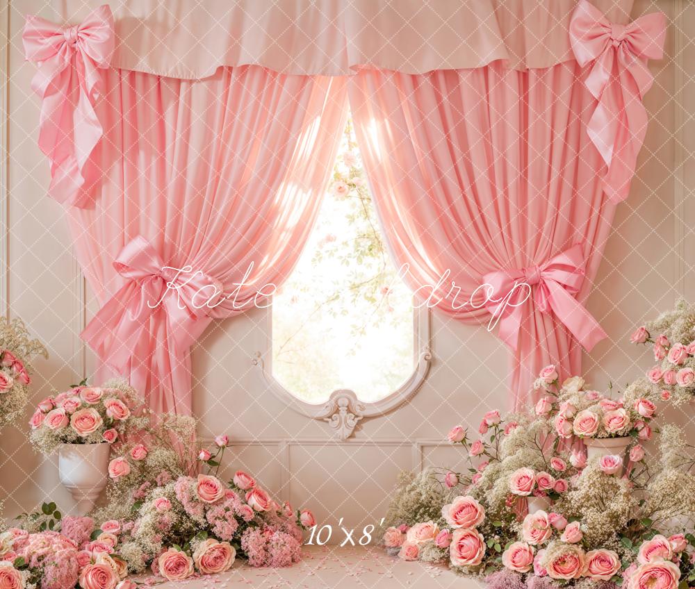 Kate Pink Curtain Bow Backdrop Fleece Cake Smash Designed by Emetselch