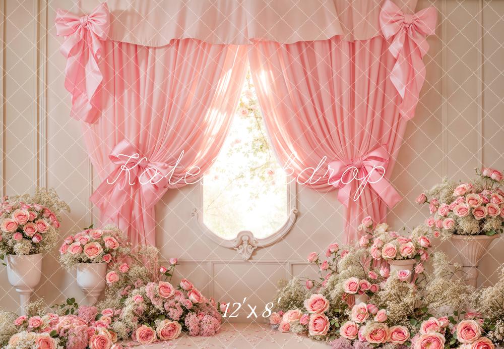 Kate Pink Curtain Bow Backdrop Fleece Cake Smash Designed by Emetselch