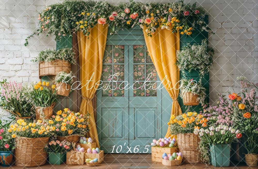 Kate Easter Floral Door Curtain Fleece Backdrop Designed by Emetselch