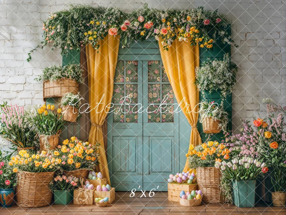 Kate Easter Floral Door Curtain Fleece Backdrop Designed by Emetselch