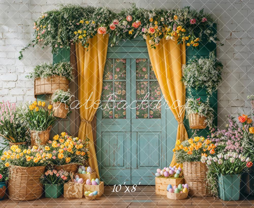 Kate Easter Floral Door Curtain Fleece Backdrop Designed by Emetselch