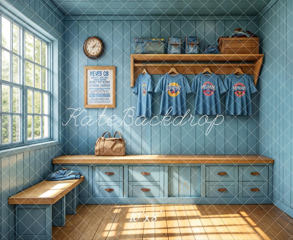 Kate Sports Locker Room Window Blue Fleece Backdrop Designed by Emetselch