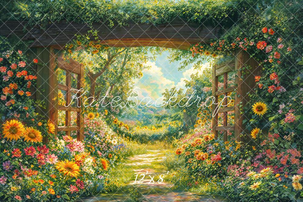 Kate Spring Fleece Backdrop Garden Floral Arch Path Designed by Emetselch