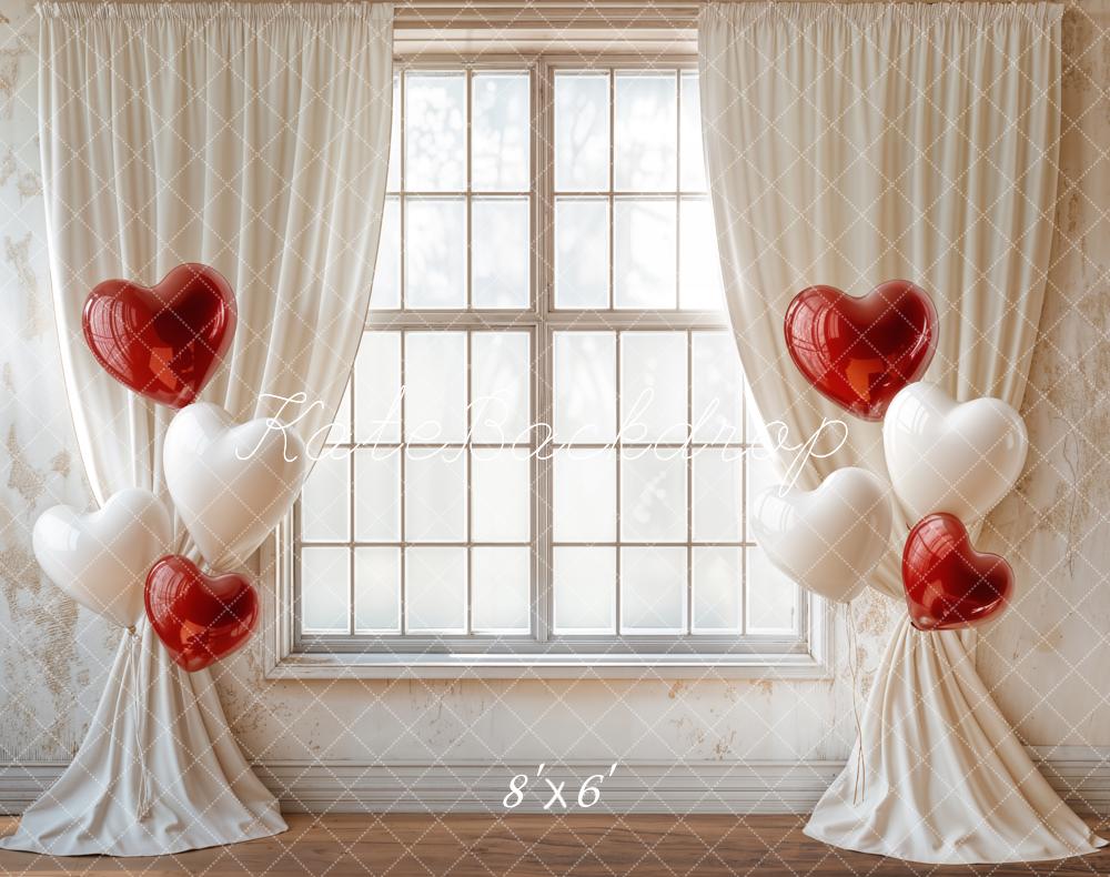 Kate Valentine Fleece Backdrop Heart Balloons Curtain Window Designed by Emetselch