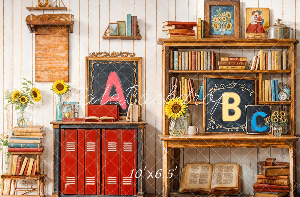 Kate Fleece ABC Back to School Bookshelf Backdrop Designed by Emetselch