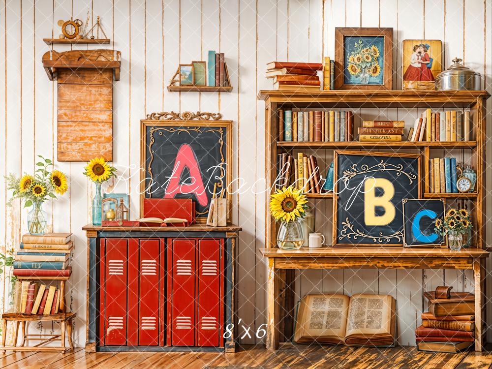 Kate Fleece ABC Back to School Bookshelf Backdrop Designed by Emetselch