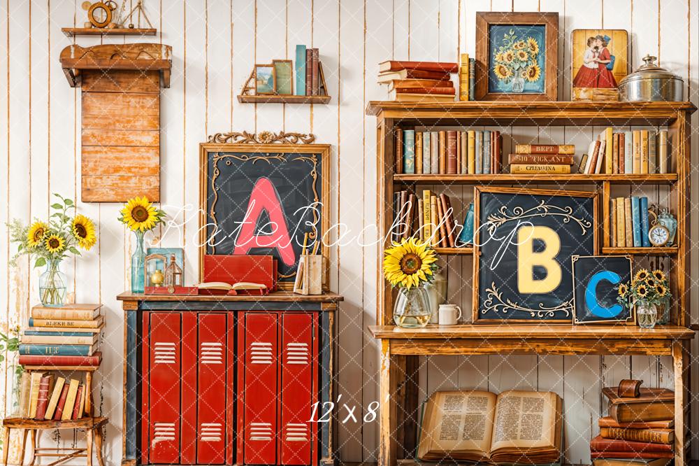 Kate Fleece ABC Back to School Bookshelf Backdrop Designed by Emetselch