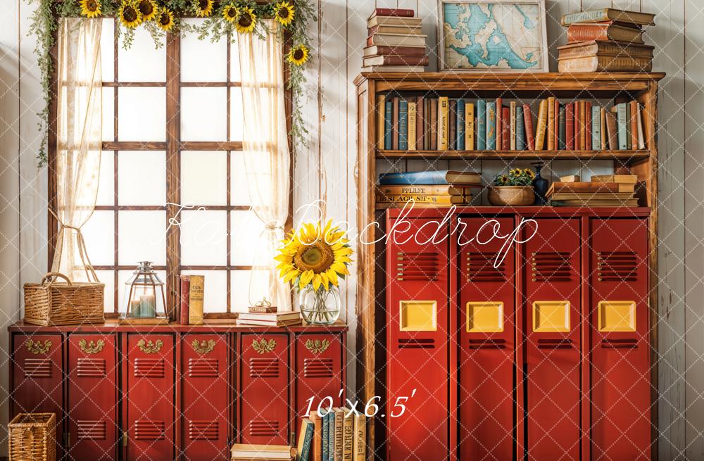 Kate Fleece Back to School Backdrop Red Cabinet Window Designed by Emetselch