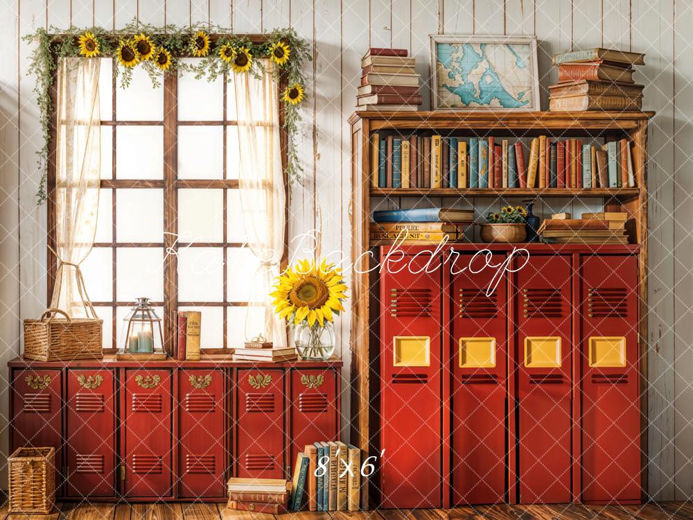 Kate Fleece Back to School Backdrop Red Cabinet Window Designed by Emetselch