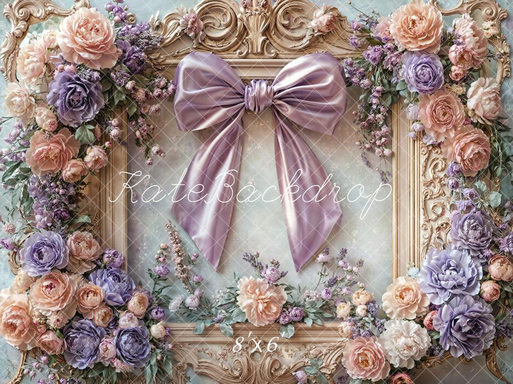 Kate Fleece Purple Bow Flower Frame Backdrop Designed by Emetselch