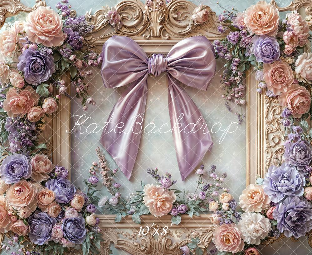 Kate Fleece Purple Bow Flower Frame Backdrop Designed by Emetselch