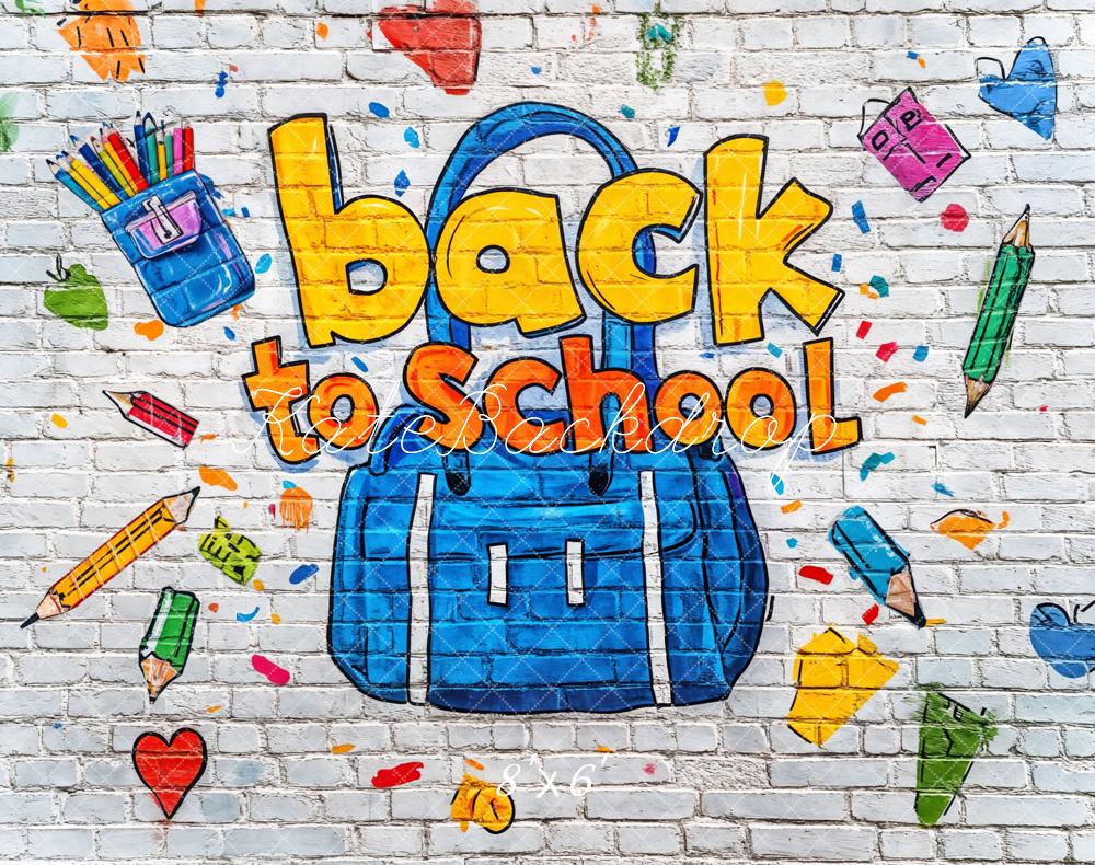 Kate Fleece Back to School Backdrop Brick Wall Graffiti Designed by Kate Image