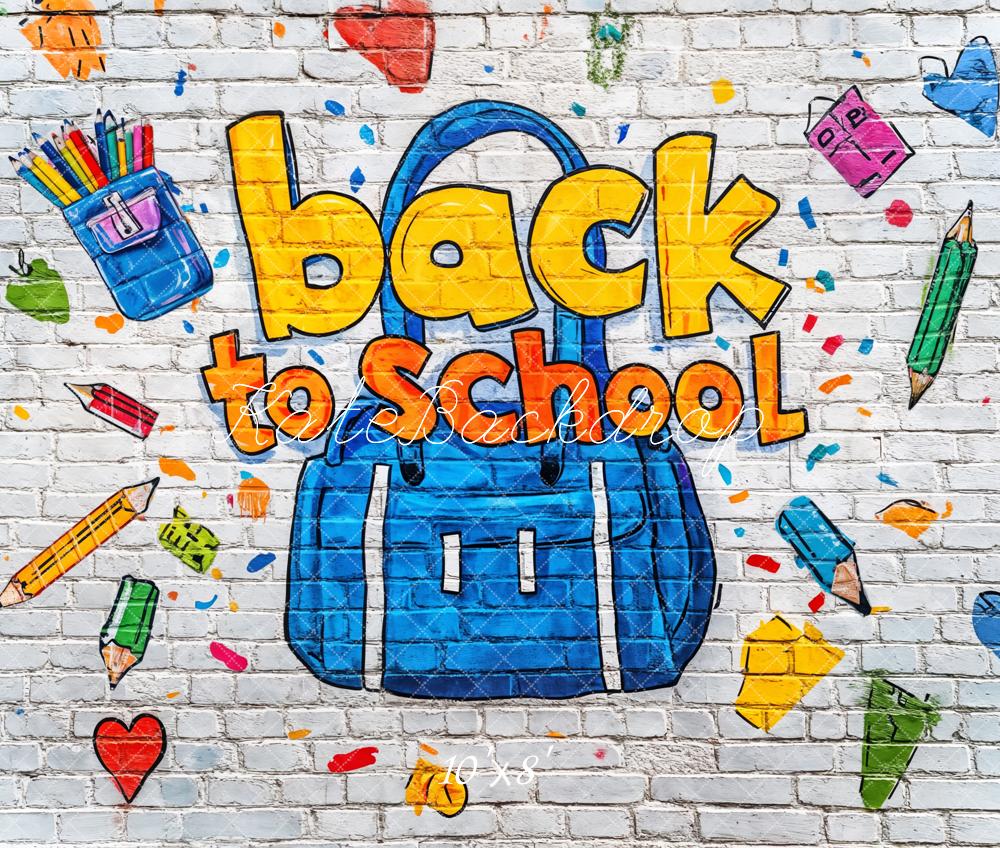 Kate Fleece Back to School Backdrop Brick Wall Graffiti Designed by Kate Image