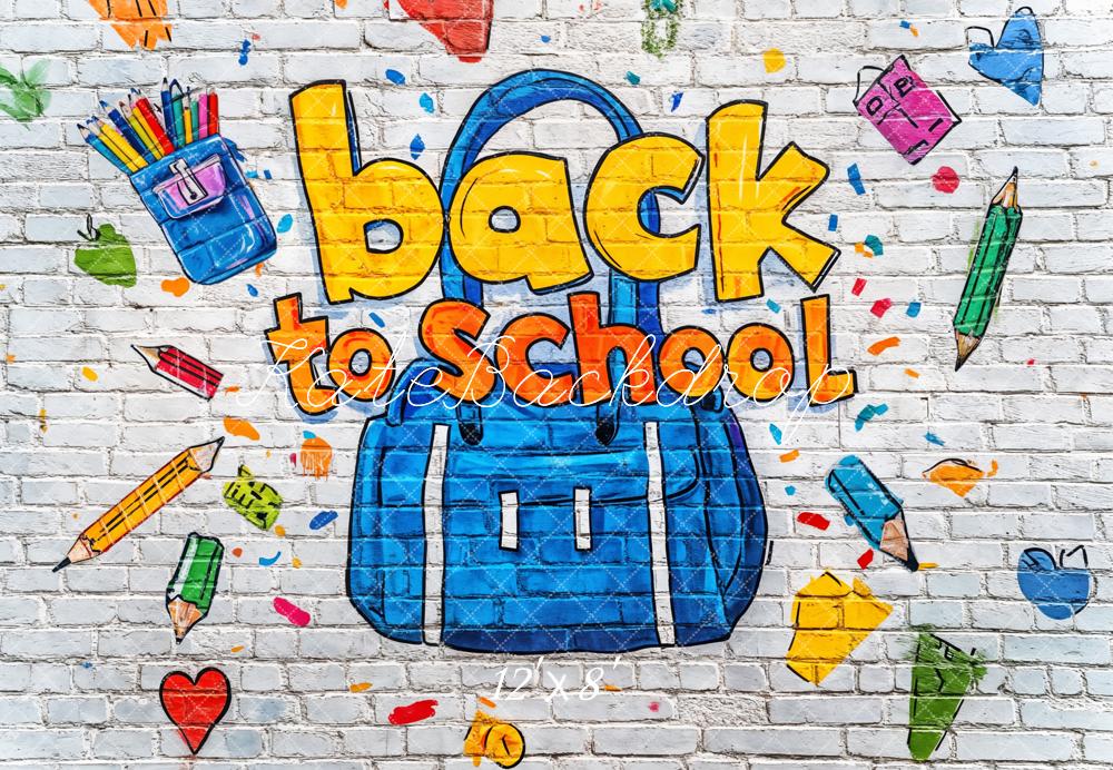 Kate Fleece Back to School Backdrop Brick Wall Graffiti Designed by Kate Image