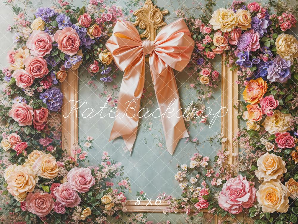 Kate Fleece Pastel Flower Bow Backdrop Designed by Emetselch