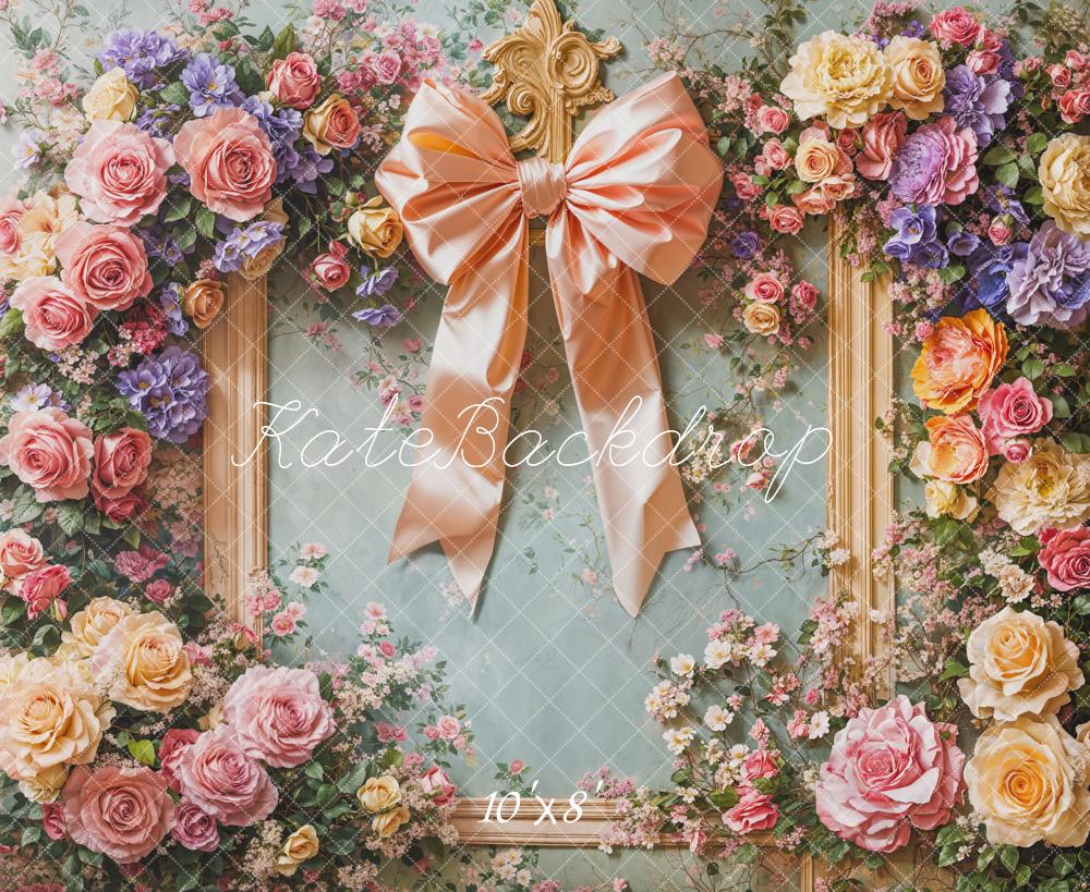 Kate Fleece Pastel Flower Bow Backdrop Designed by Emetselch