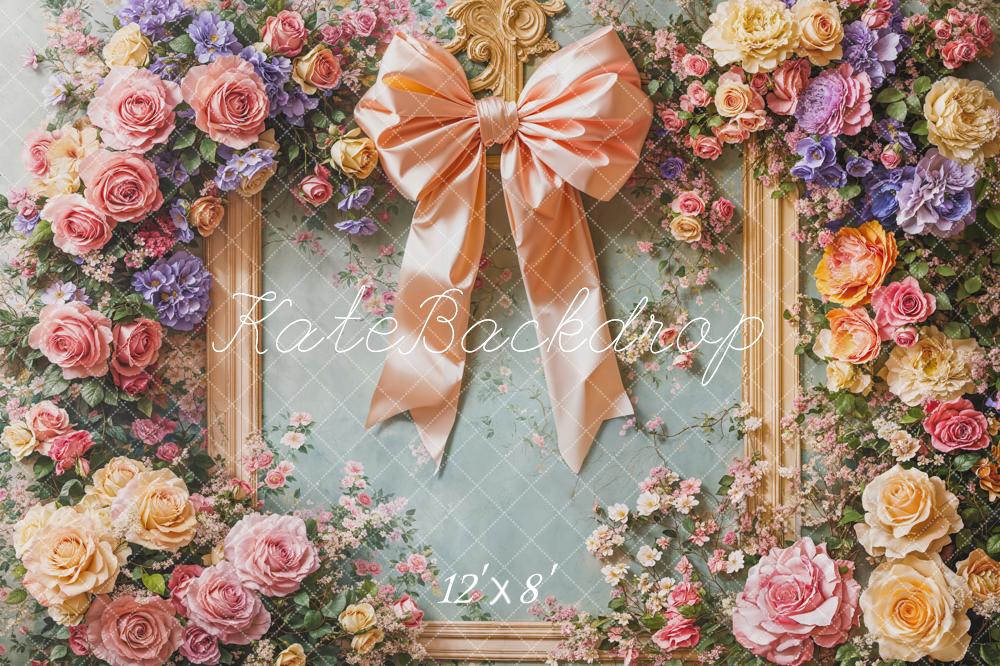 Kate Fleece Pastel Flower Bow Backdrop Designed by Emetselch