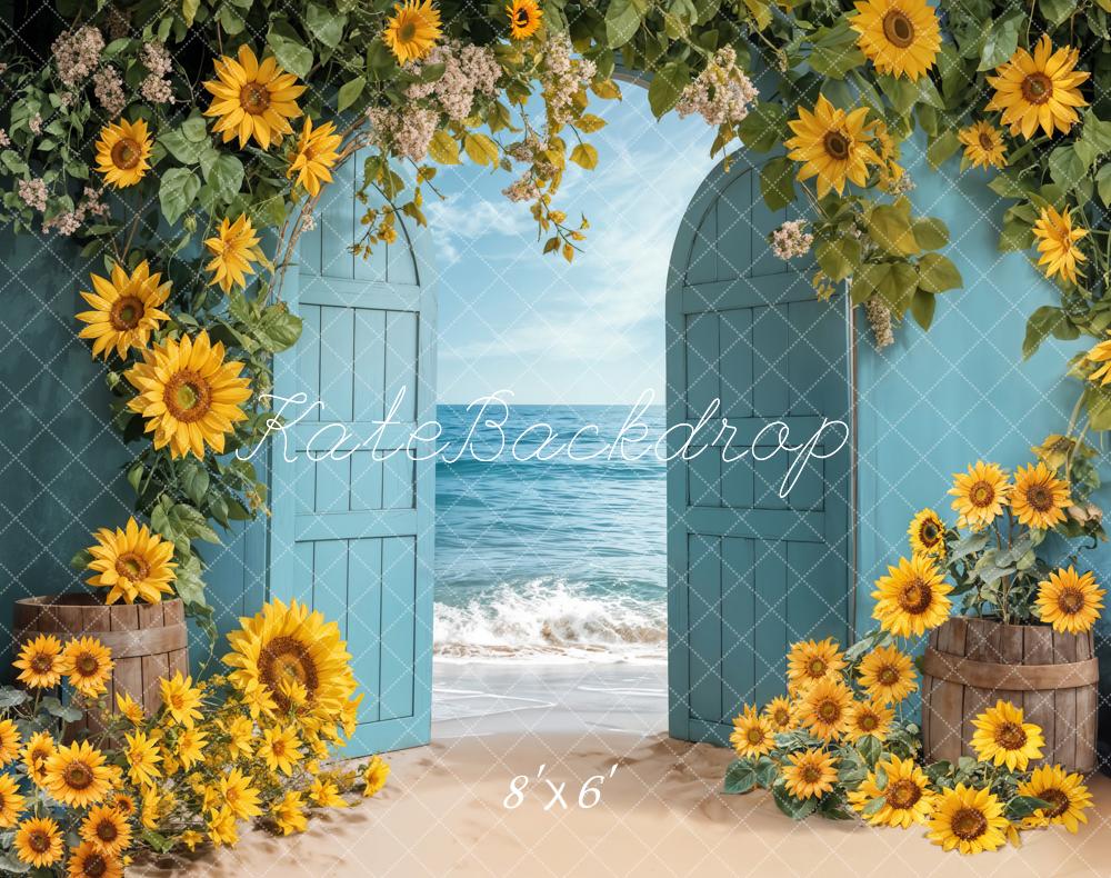 AUSALE Kate Fleece Autumn Summer Sea Sunflower Backdrop Designed by Emetselch