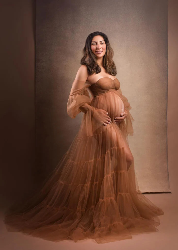 Kate Light Brown Sexy Tulle Maternity Photoshoot Dress