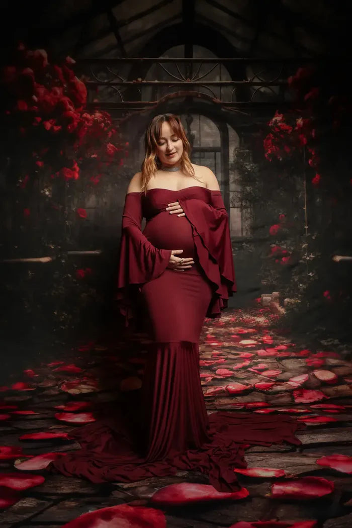 Kate Claret Bell Sleeves Maternity Photoshoot Dress