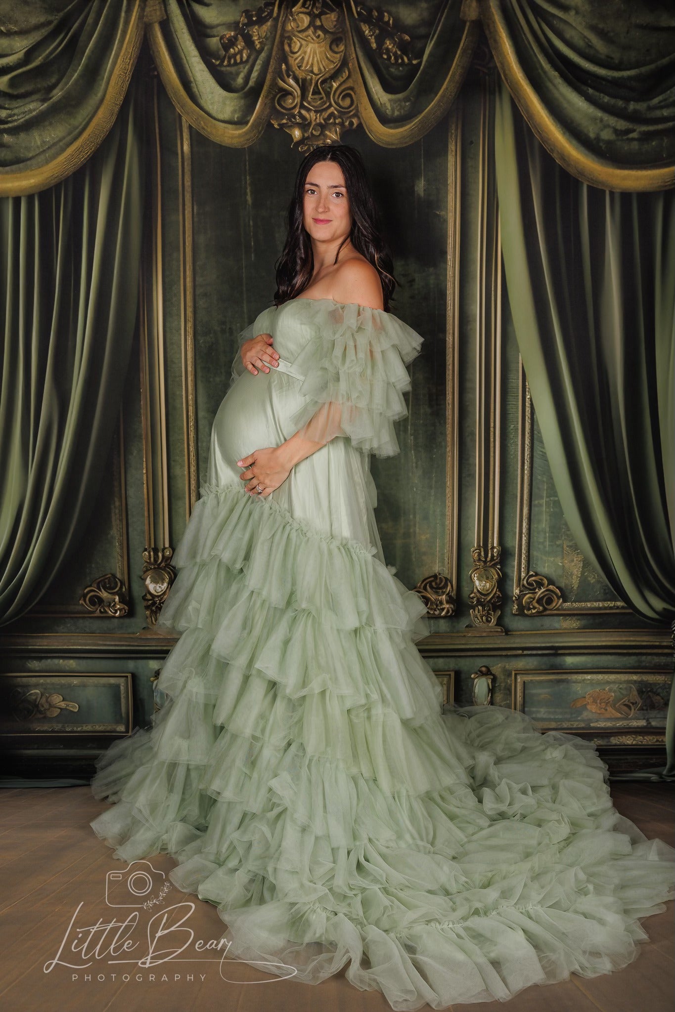 Kate One Shoulder Mesh Mint Green Maternity Photoshoot Dress