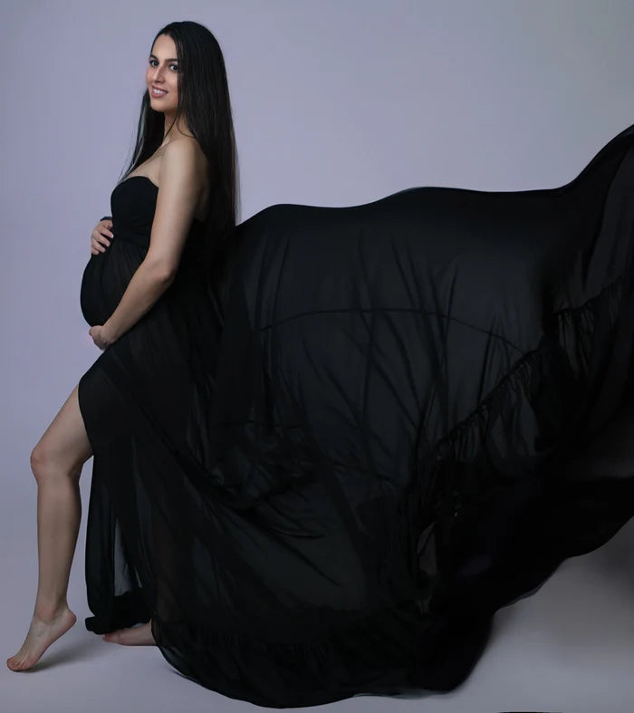 Kate Black Chiffon Long Sleeve Maternity Photoshoot Dress