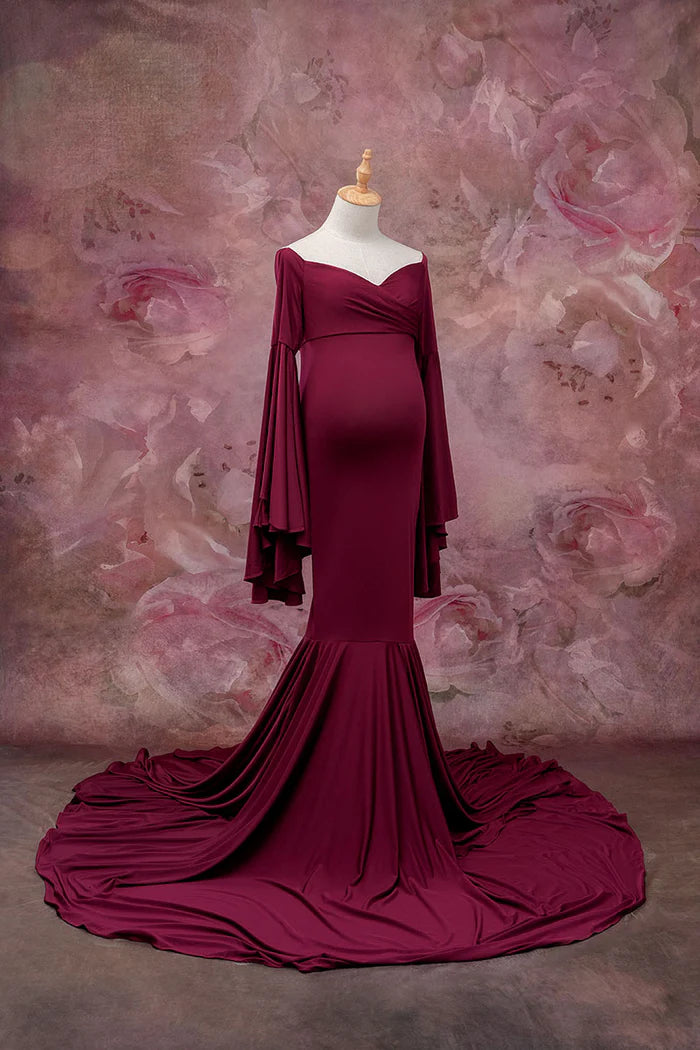 Kate Claret Bell Sleeves Maternity Photoshoot Dress