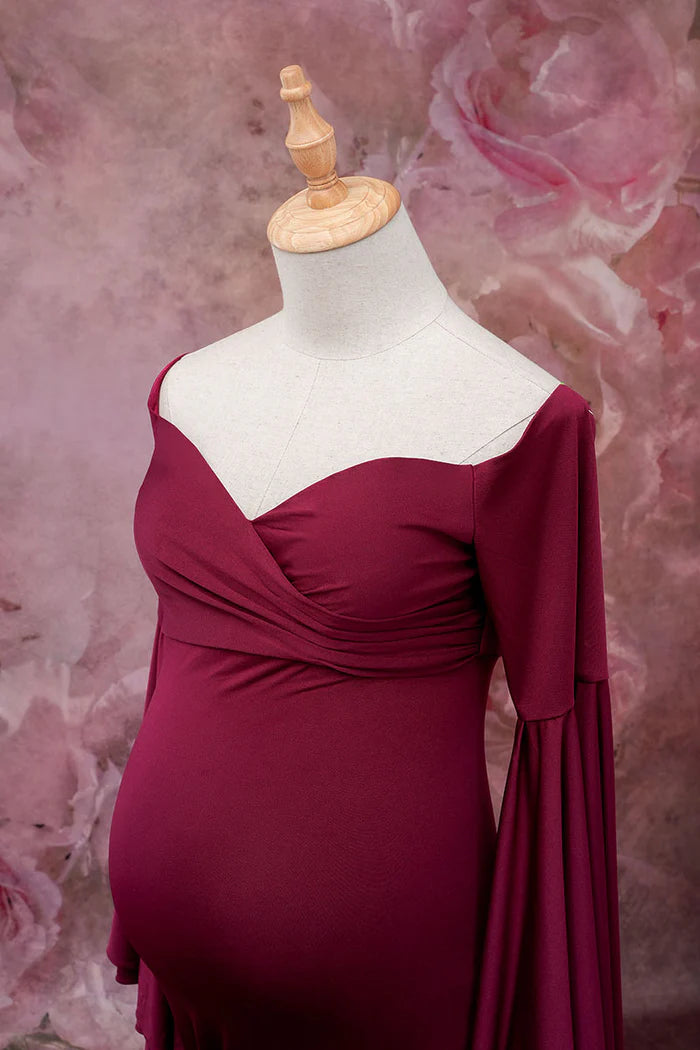 Kate Claret Bell Sleeves Maternity Photoshoot Dress