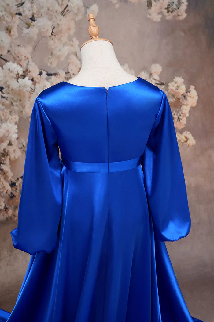 Kate Sapphire Blue Long Sleeve Satin Blue Maternity Photoshoot Dress