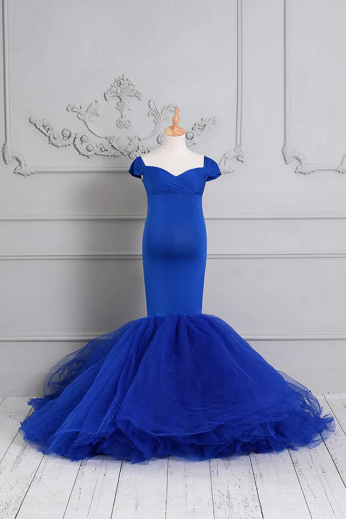 Kate Black/Sapphire Blue Satin Maternity Photoshoot Dress