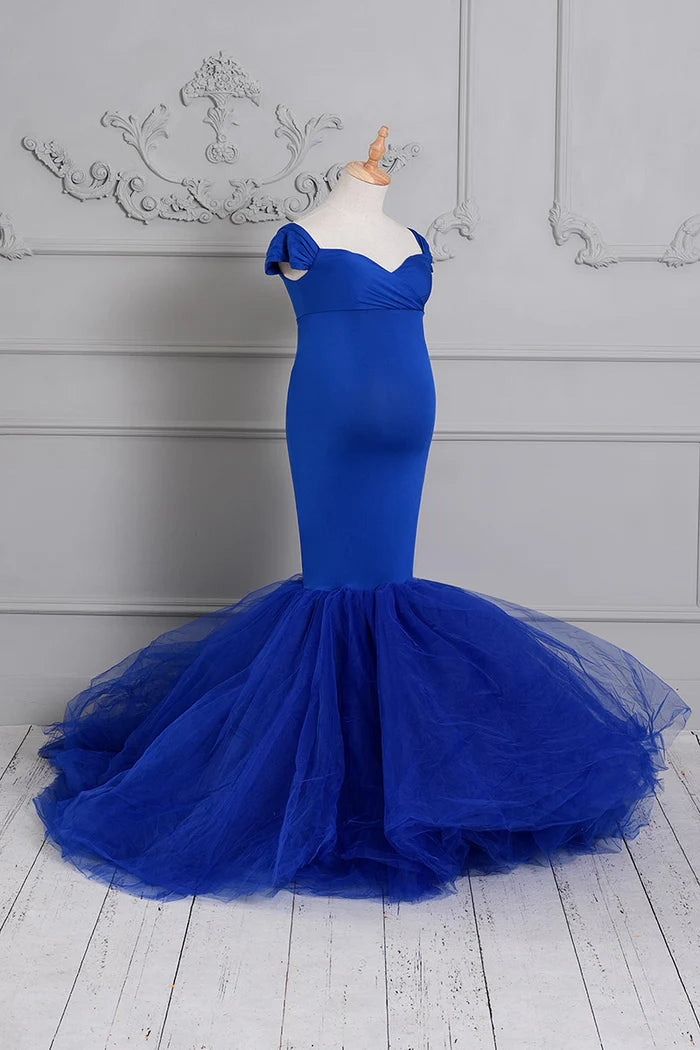 Kate Black/Sapphire Blue Satin Maternity Photoshoot Dress