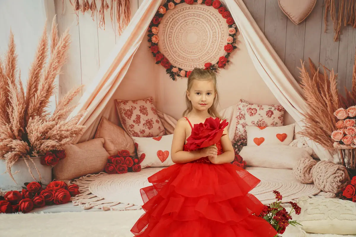 Kate Spring Mother's Day Red Sequined Tulle Kids Dress for Photography