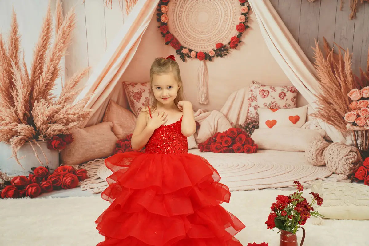 Kate Spring Mother's Day Red Sequined Tulle Kids Dress for Photography