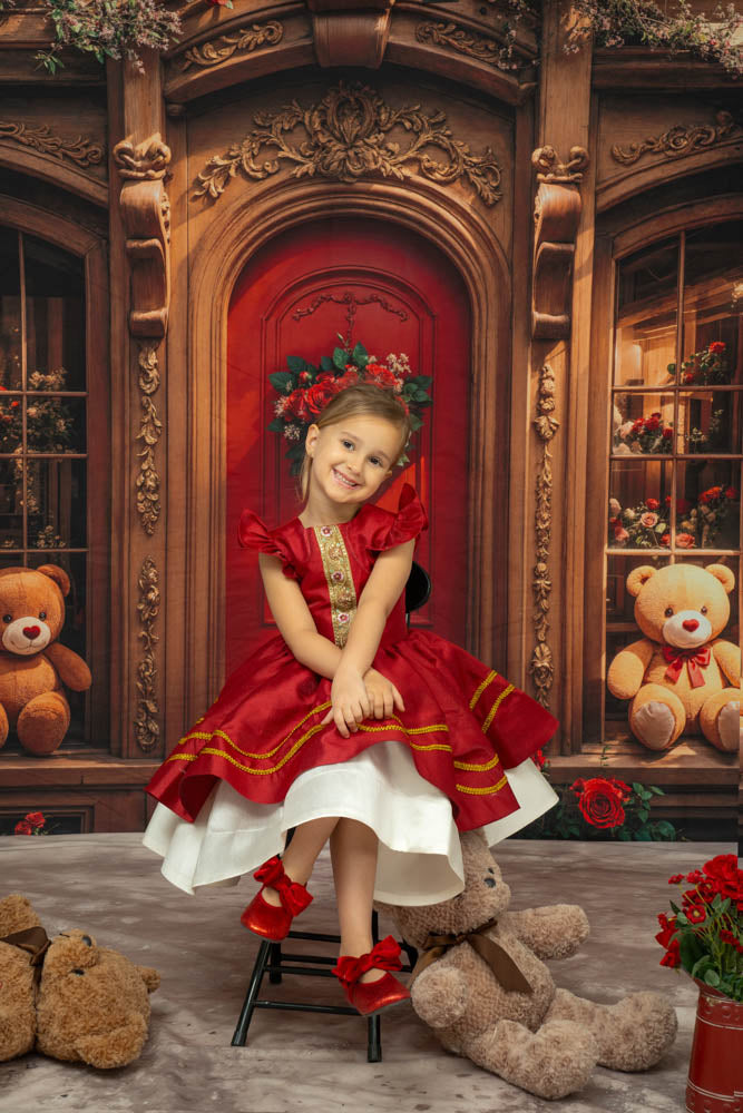 Kate Christmas Red Flying Sleeve Kids Dress for Photography